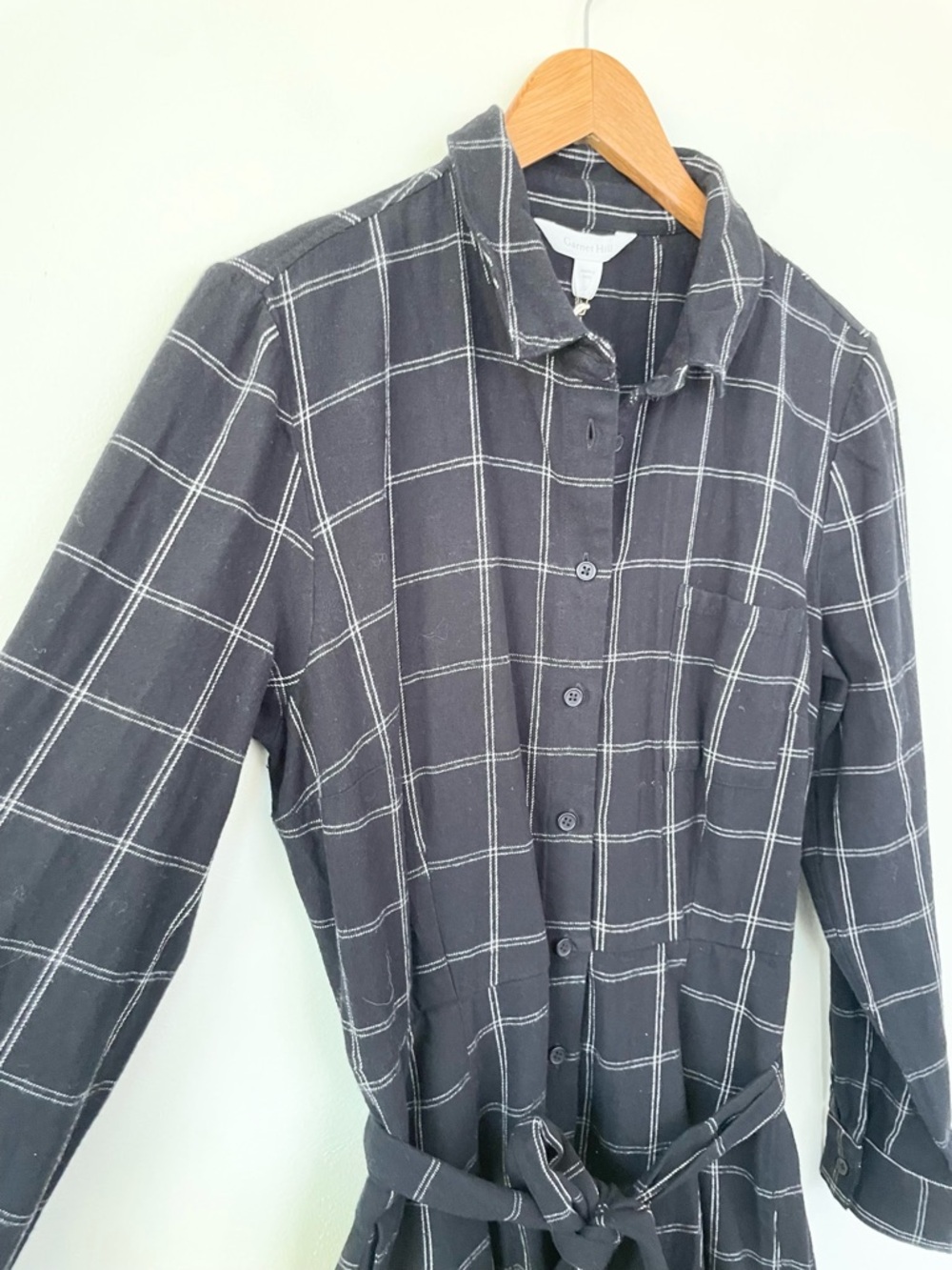 NWT Garnet Hill Organic-Cotton Flannel Midi Dress Black Grid size 12 Belted - Picture 4 of 11